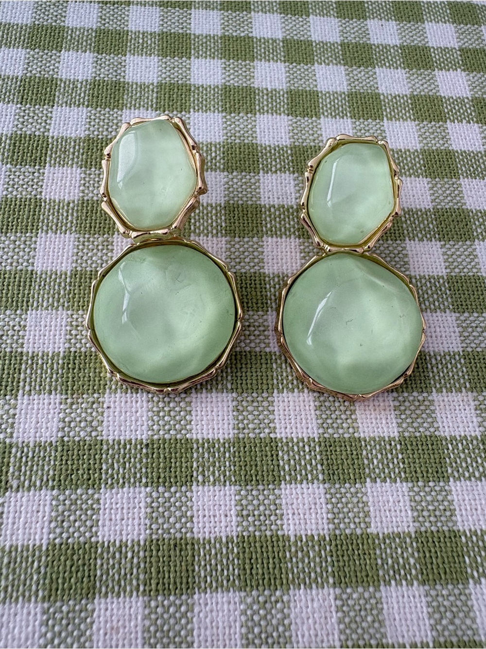 Gold-Trim Mint Green Double Drop Earrings